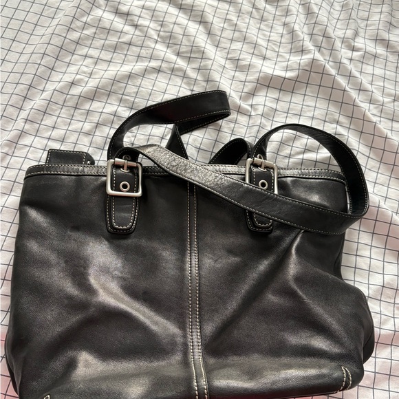 Coach Black Leather Bag with Gray Stitching - Picture 3 of 4